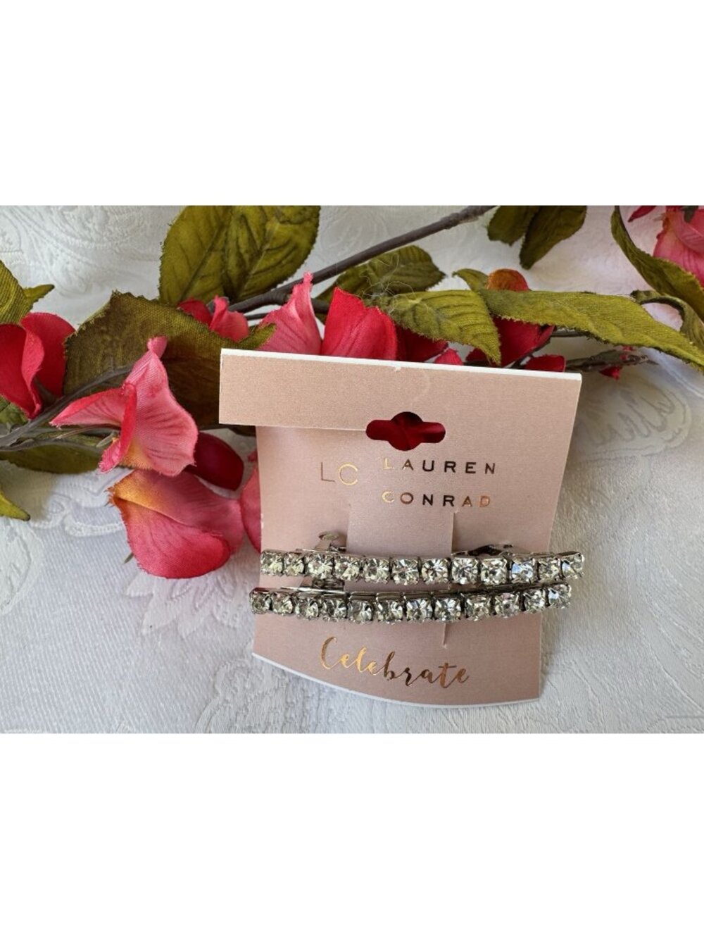 LC Lauren Conrad Celebrate Hair Barrette Pin Clip Rhinestones 2 Piece Set NEW
